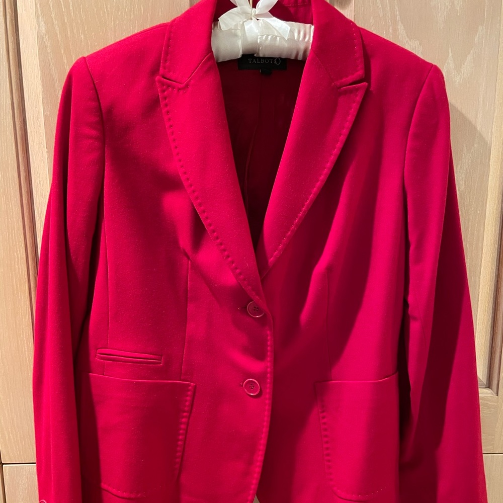 Talbots Cherry-Red Wool Flannel Blazer Size 10
